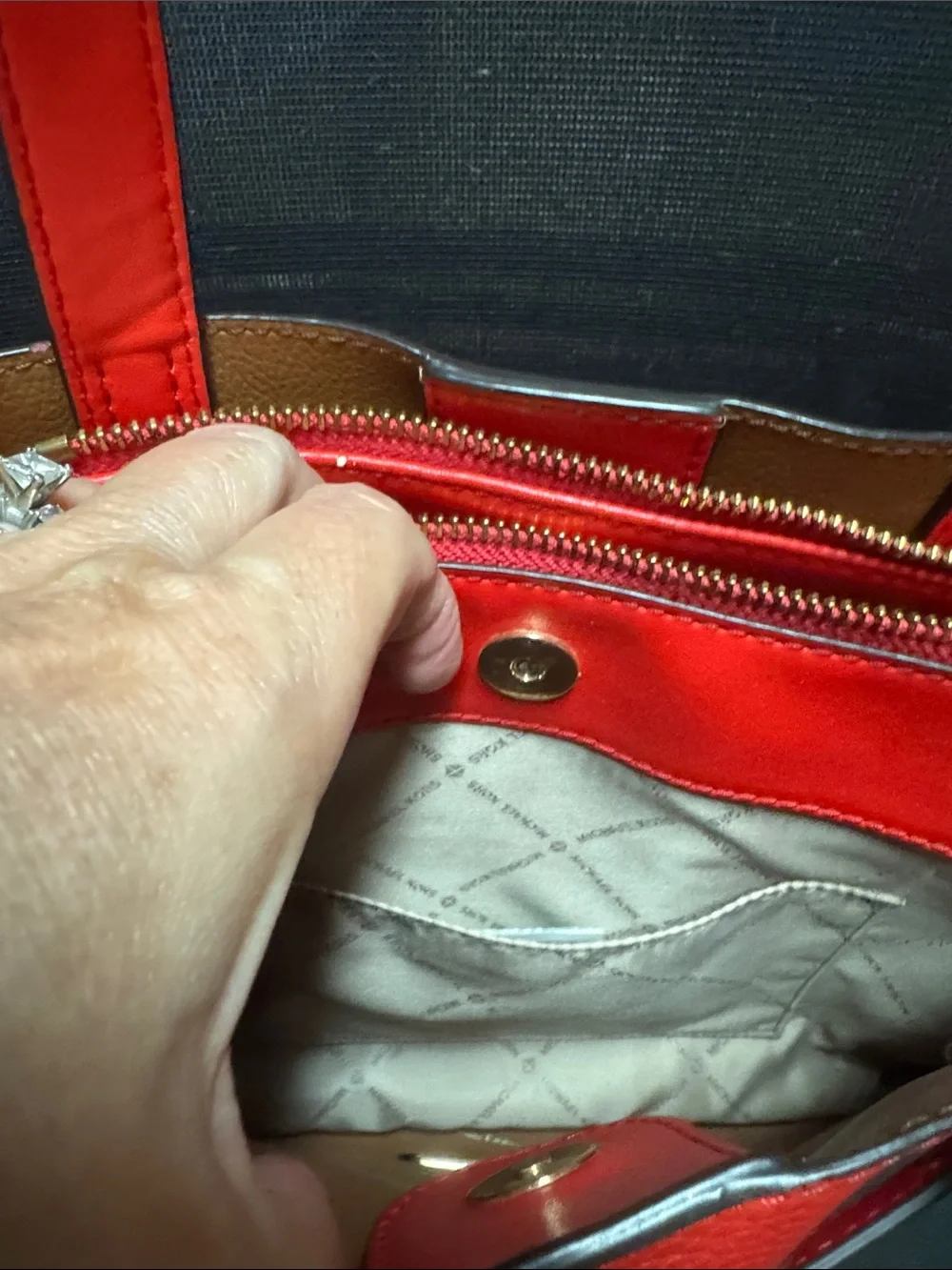 Michael Kors Bright Red Leather Tote with Belt Accent